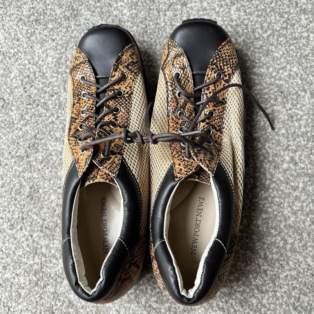 Newport News Mens Dress Shoes Sz‎ 11 Snake Pattern Brown Tan Patent Leather